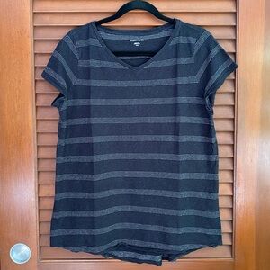Eileen Fisher Charcoal Striped Hemp and Cotton Tee M
